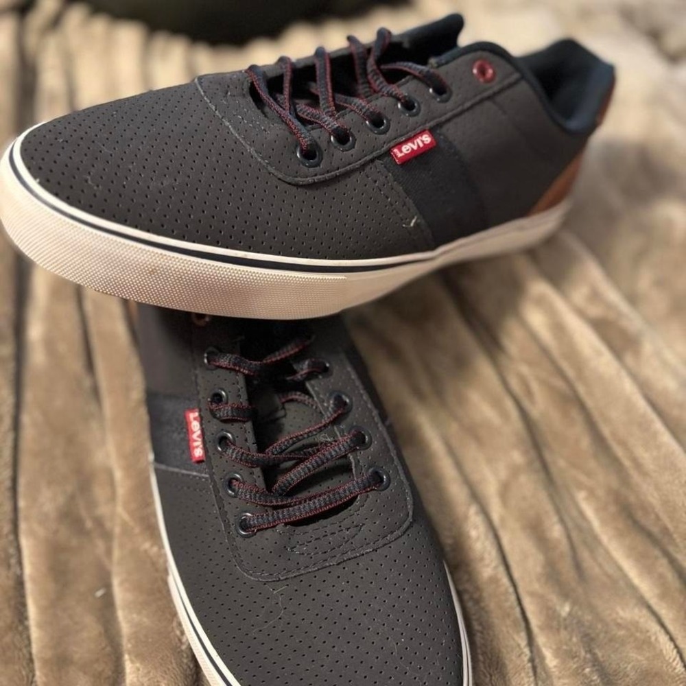 Levis Mens‎ Low Top Sneakers Charcoal Grey Brown Perforated Casual Shoes Size 10
